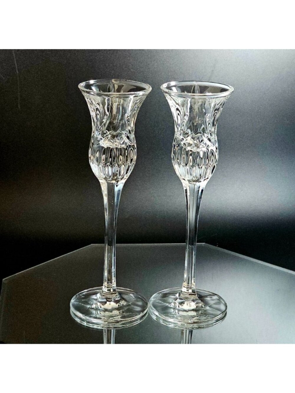 2 Princess House Highlights Candlestick Holders 8" tulip shape romantic candleli - Picture 2 of 5